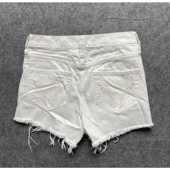 Hollister Shorts Womens 0 24 White High Rise Short-Short Distressed Denim Cutoff - Picture 10 of 11